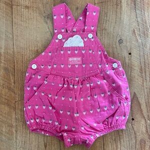 Vintage Oshkosh B'Gosh RARE Vestbak Strawberry Bib Romper Overalls Pink